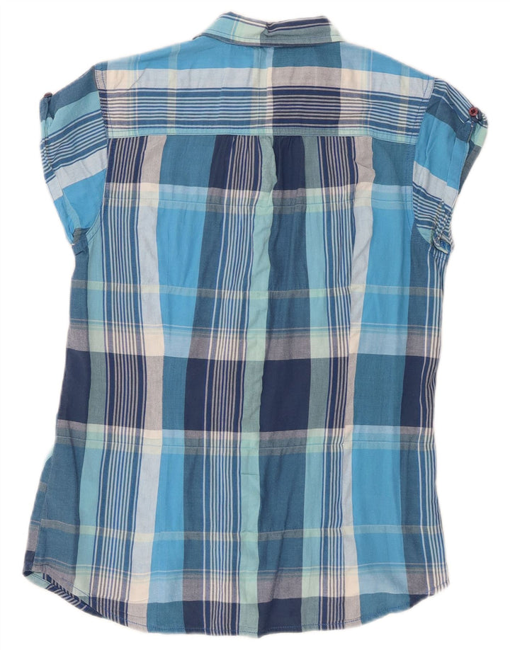 Camisa feminina de manga curta Lee UK 12 algodão xadrez azul médio