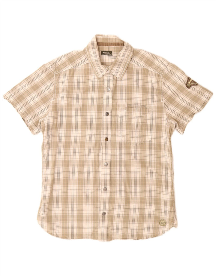 Wrangler Camisa masculina de manga curta grande algodão xadrez bege