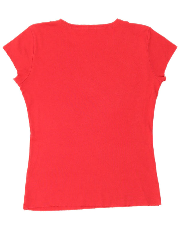 Camiseta feminina gráfica Benetton UK 14 algodão vermelho médio