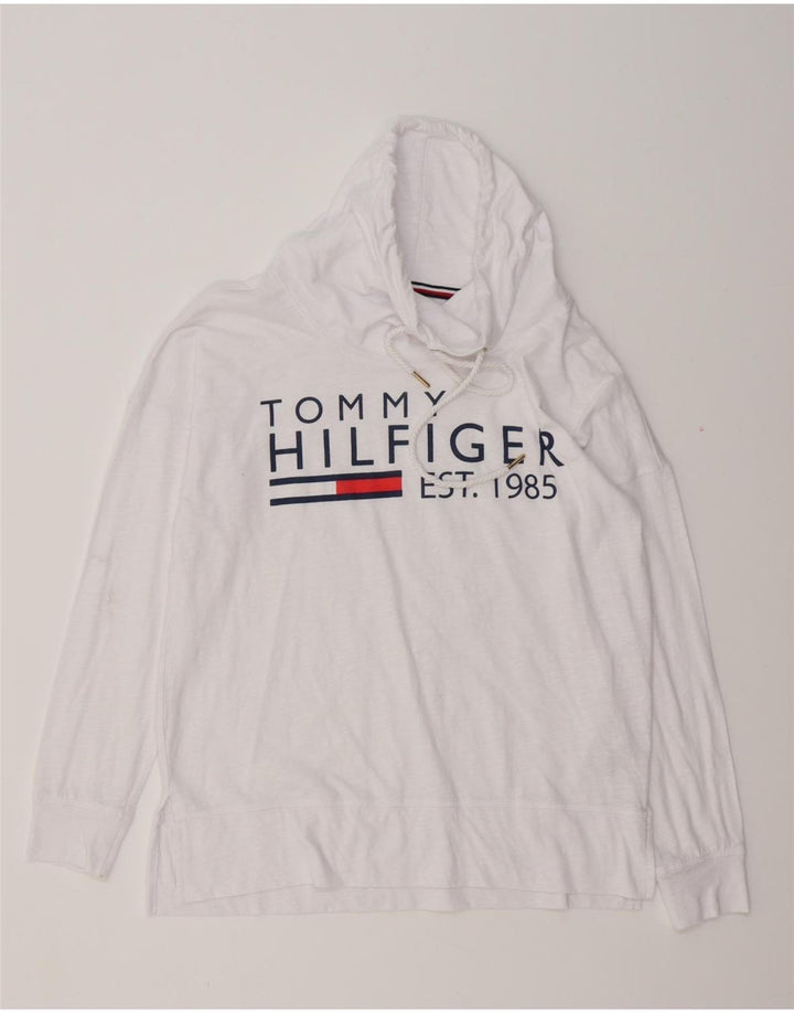 TOMMY HILFIGER Top gráfico feminino oversized manga comprida Reino Unido 10 pequeno branco