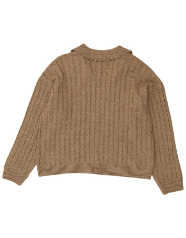 Suéter feminino Crew Clothing com gola polo Reino Unido 16 grande bege acrílico