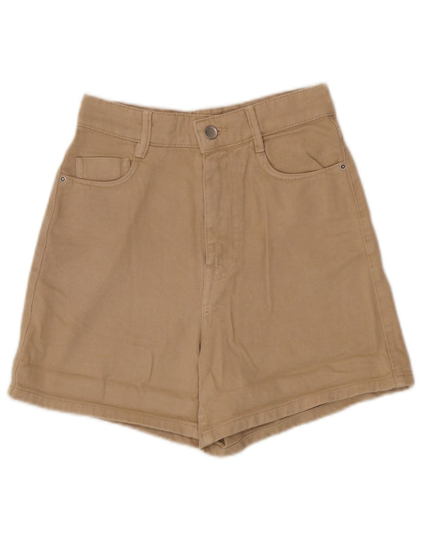 Zara Shorts feminino cintura alta casual UE 34 2XS W24 algodão bege