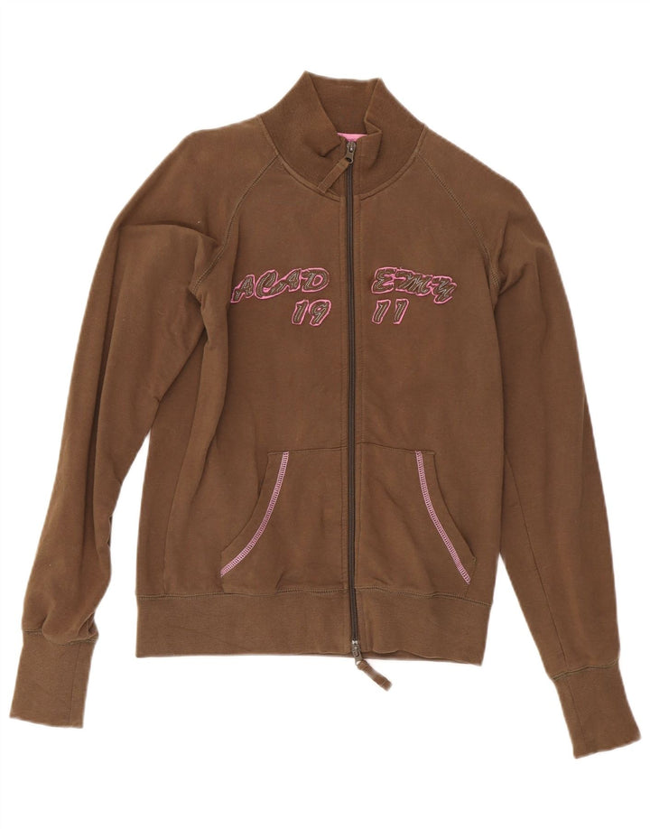 Fila Womens Graphic Tracksuit Top Jacket Reino Unido 10 Pequeno Algodão Cáqui