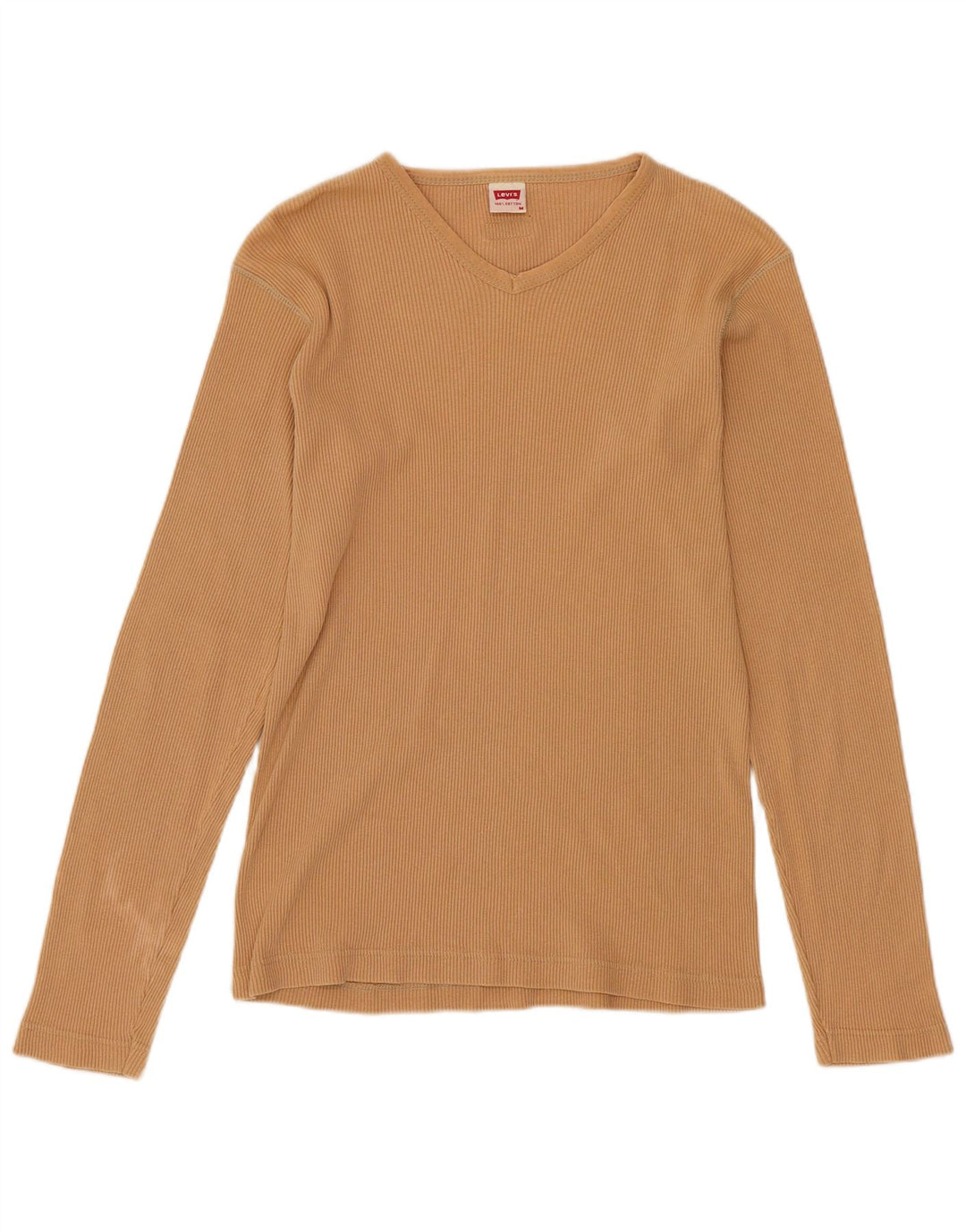 Top feminino Levi's manga comprida UK 12 algodão bege médio