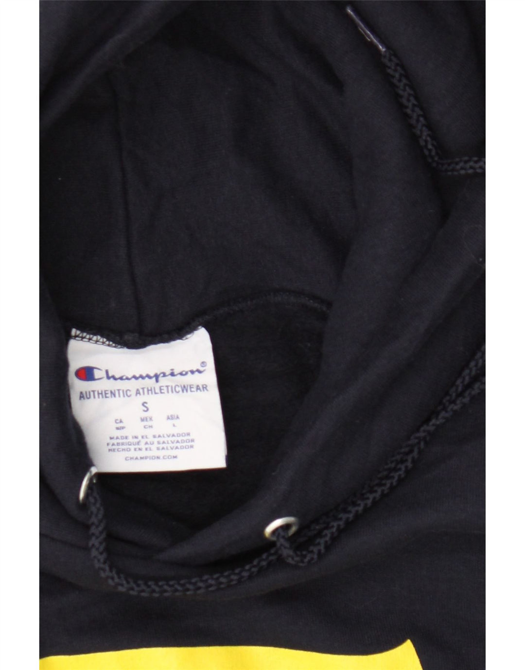 CHAMPION Mens Graphic Hoodie Jumper Small Navy Blue Cotton Vintage Champion and Second-Hand Champion from Messina Hembry 
