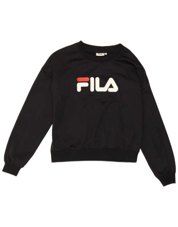 Fila moletom gráfico feminino jumper UK 14 médio preto poliéster
