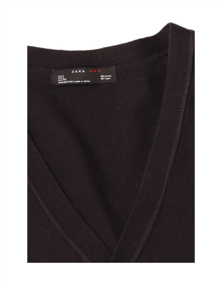 Suéter cardigã masculino Zara grande algodão preto