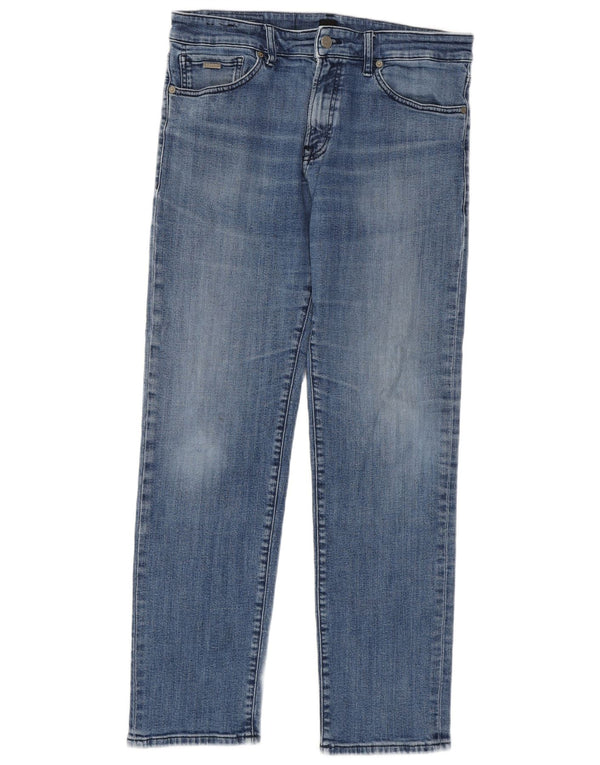Hugo Boss Mens Straight Jeans W34 L32 Azul Algodão