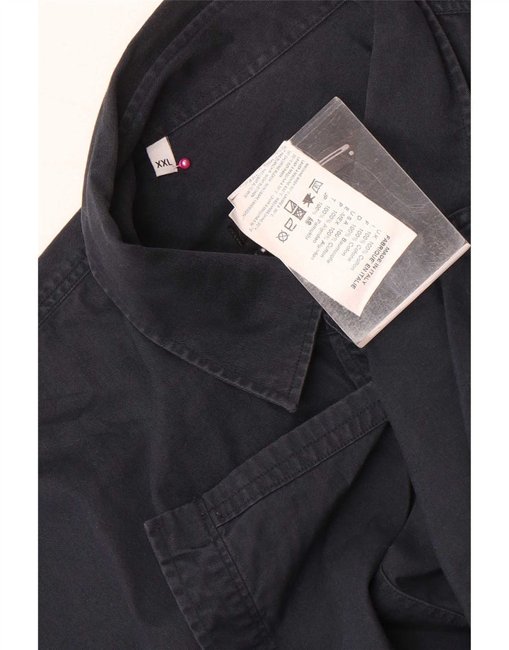Camisa ocidental masculina vintage 2XL algodão azul marinho