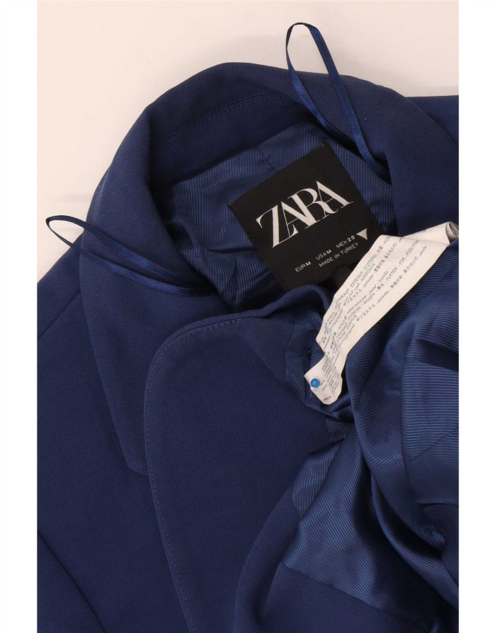 Jaqueta blazer feminina Zara com 2 botões Reino Unido 14 poliéster azul marinho médio