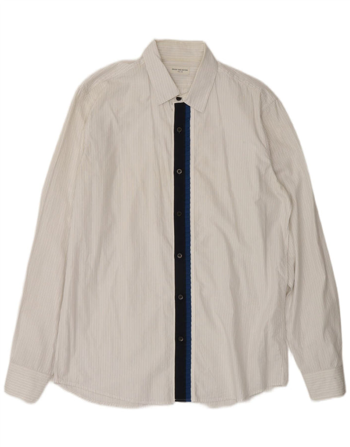 Camisa masculina Dries Van Noten IT 52 grande algodão listrado branco