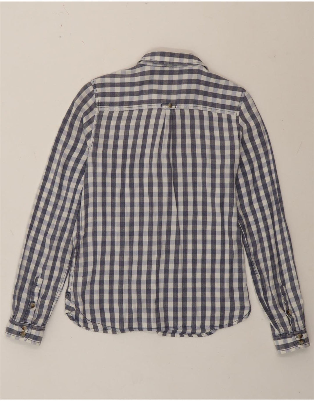Camisa feminina Fat Face Classic Fit Reino Unido 12 algodão guingão azul médio