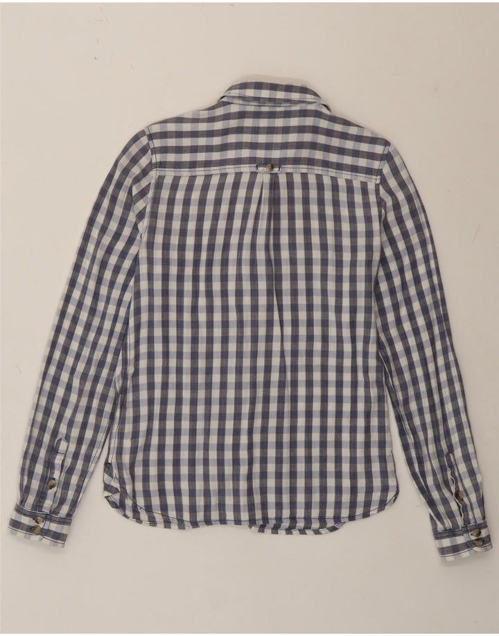 Camisa feminina Fat Face Classic Fit Reino Unido 12 algodão guingão azul médio