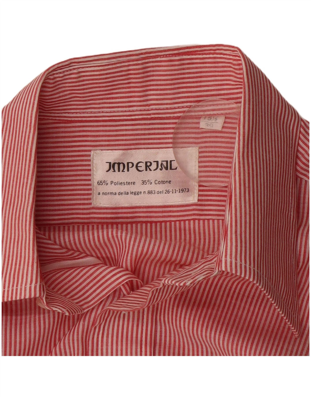 Camisa imperial masculina tamanho 39 15 1/2 poliéster listrado vermelho médio