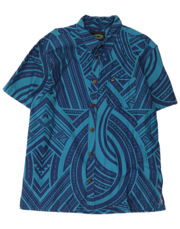 Eveni Pacific Camisa masculina de manga curta grande algodão geométrico azul