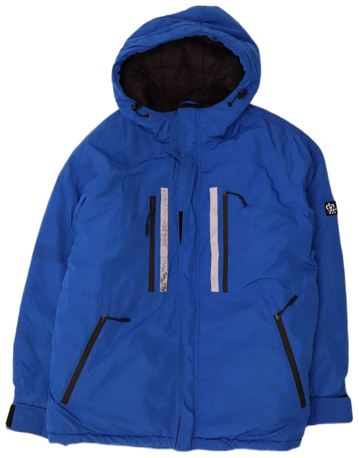 Jaqueta corta-vento masculina Zara com capuz UK 42 XL azul poliéster