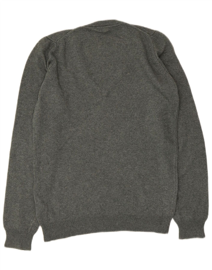 Suéter feminino Fred Perry com decote em V Reino Unido 12 lã cinza médio