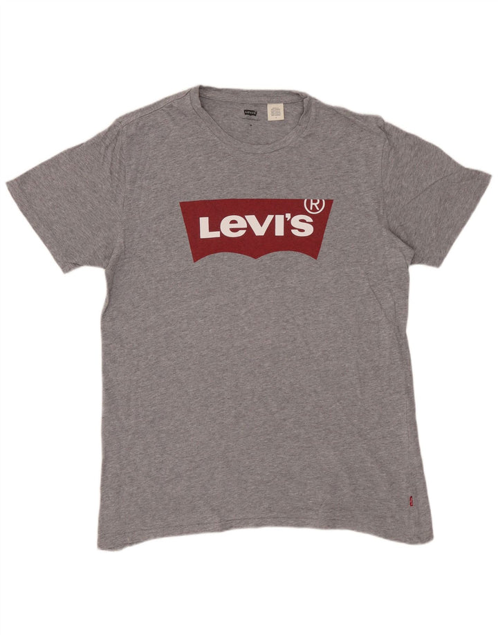 Camiseta gráfica masculina LEVI'S Top algodão manchado cinza médio