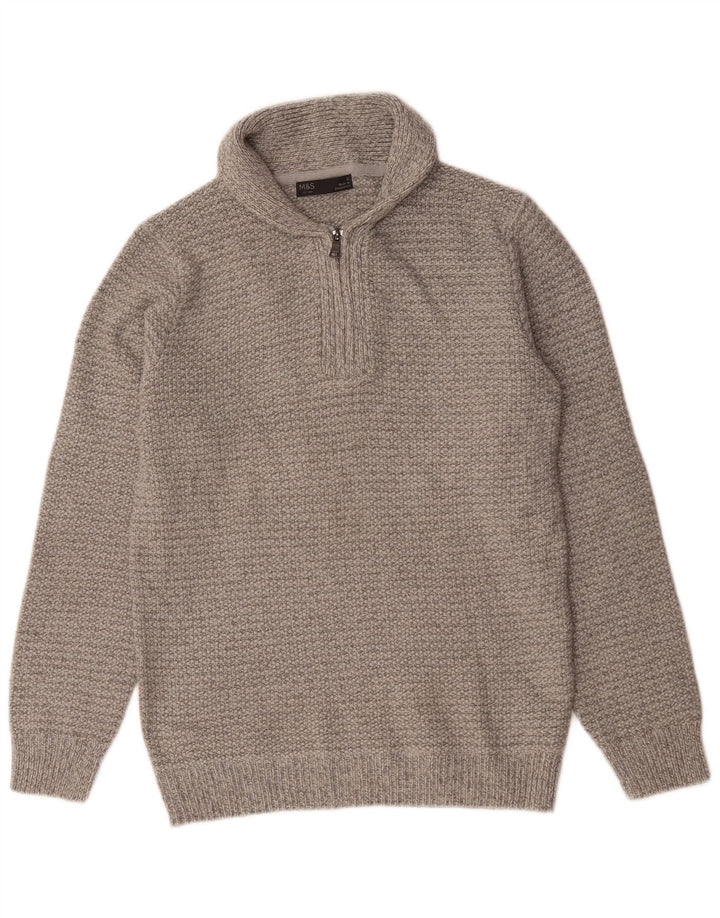 Suéter masculino Marks & Spencer com gola polo e acrílico cinza pequeno