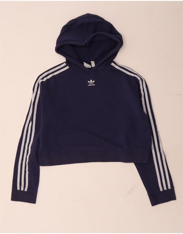 Adidas Womens Crop Oversized Zip Hoodie Sweater Reino Unido 10 Pequeno Azul Marinho