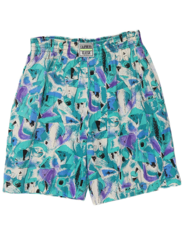 Shorts casuais masculinos vintage grande W34 algodão geométrico turquesa