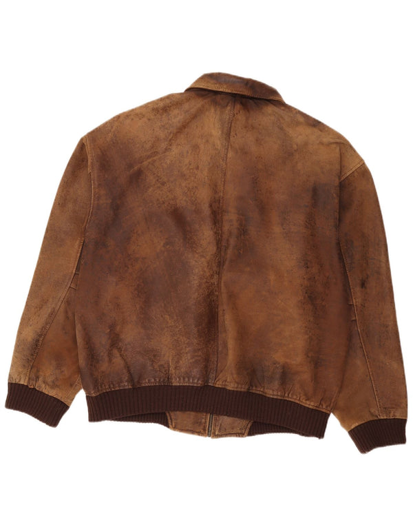 Jaqueta de couro masculina vintage UK 44 2XL couro marrom