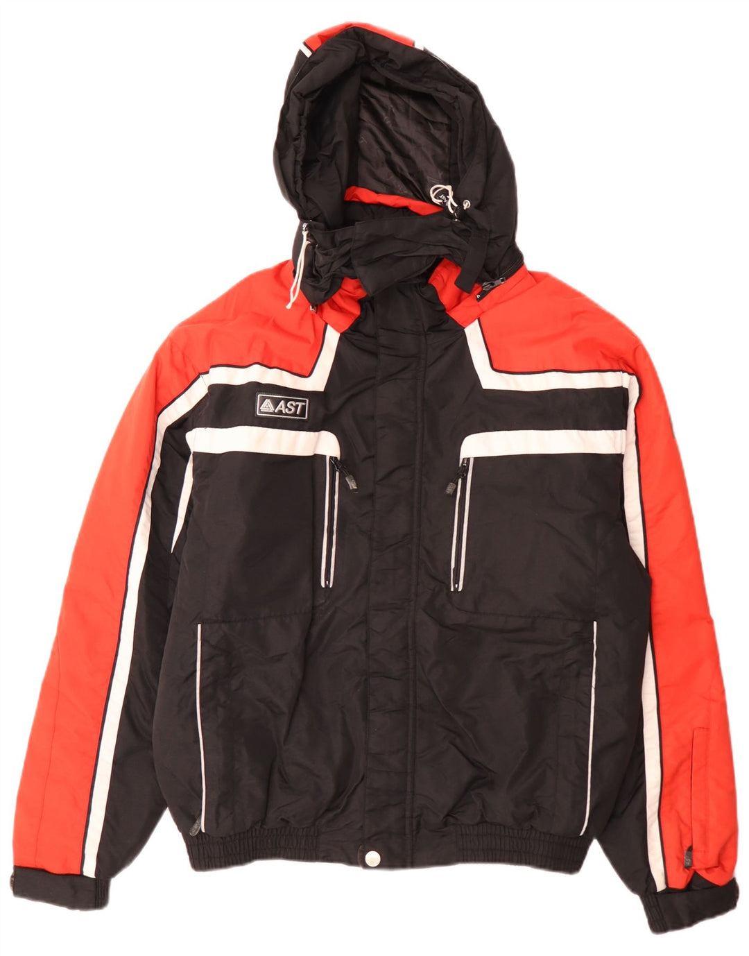 Jaqueta de esqui masculina com capuz AST UK 40 grande poliamida colorblock preta