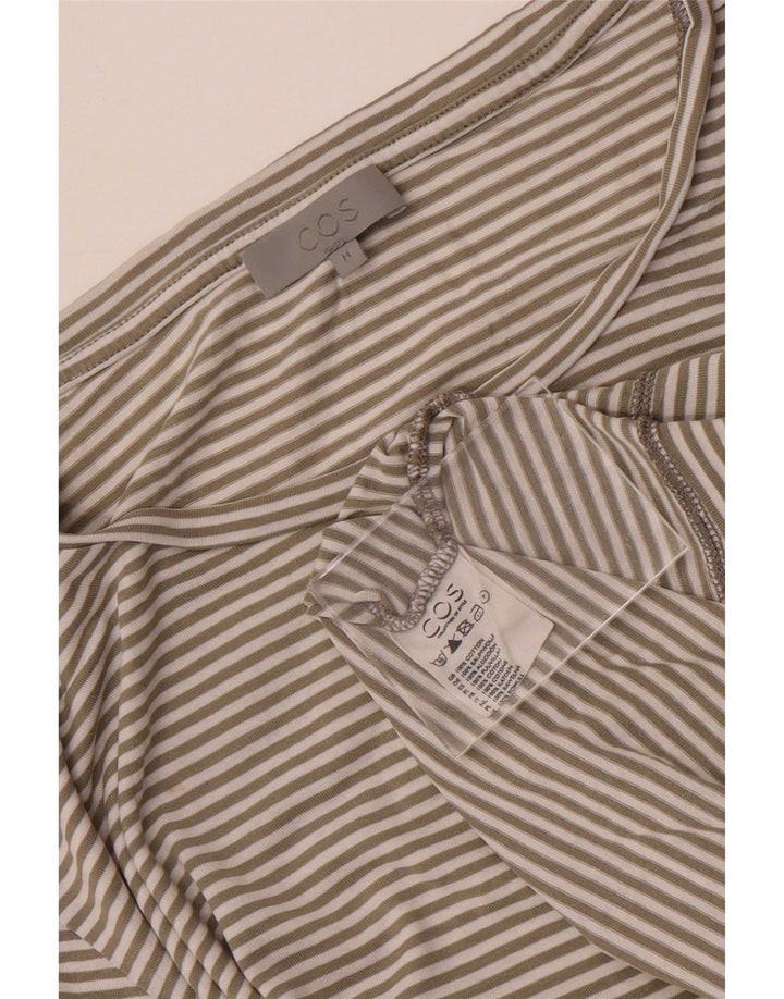 Camiseta feminina Cos UK 14 algodão listrado cinza médio