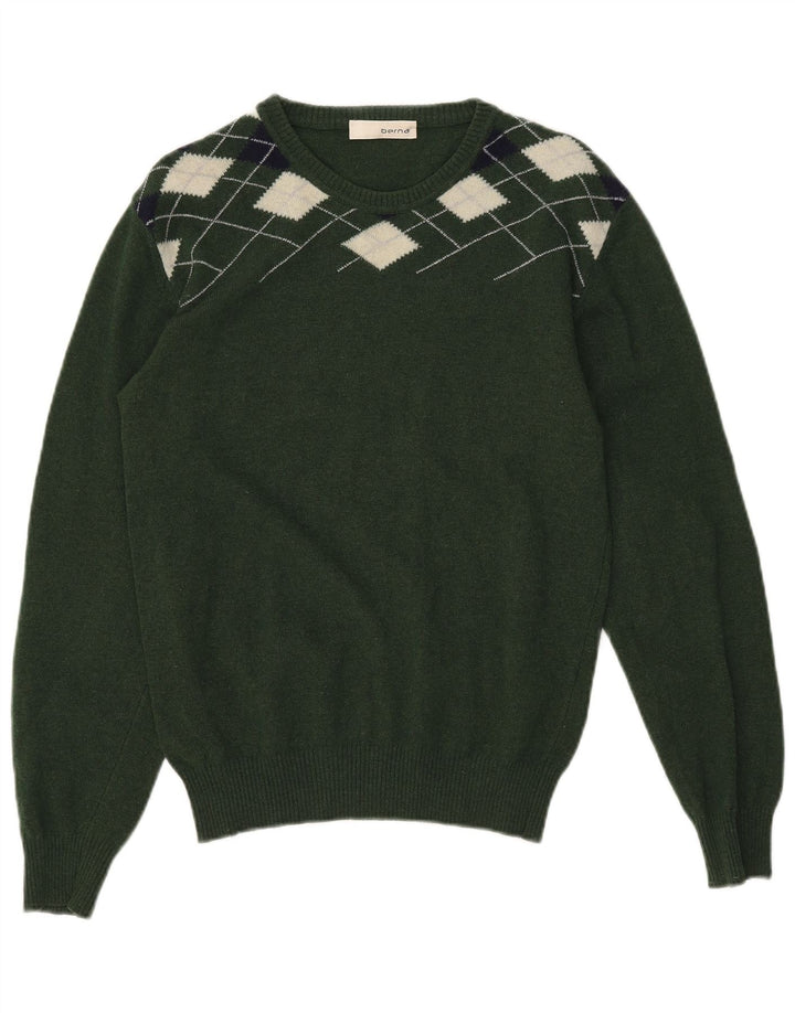 Suéter masculino Berna com gola canoa e lã diamante médio verde