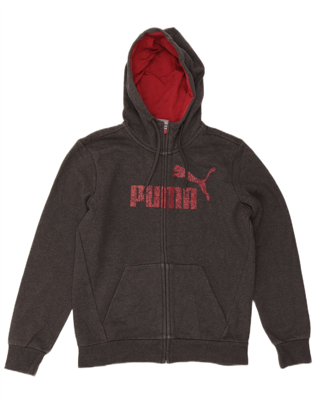 Suéter PUMA masculino com capuz e zíper gráfico pequeno algodão cinza