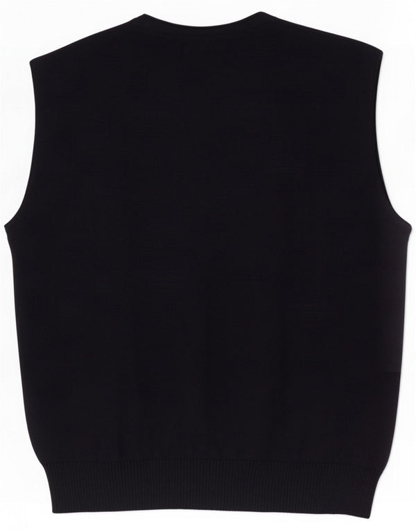 Suéter cardigã masculino sem mangas vintage IT 50 lã azul marinho médio