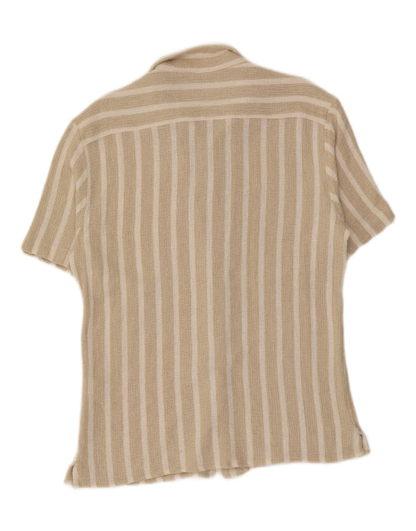 Zara Camisa masculina de manga curta e ajuste relaxado grande bege listrado