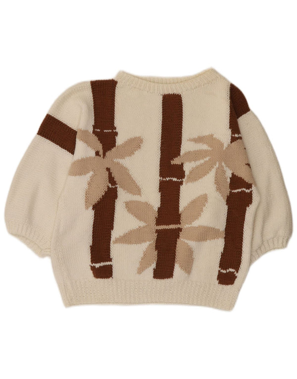 Suéter feminino vintage manga 3/4 com gola canoa Reino Unido 10 pequeno floral branco