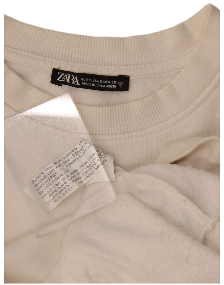 Zara Womens Crop Oversized Moletom Jumper Reino Unido 10 Pequeno Algodão Branco