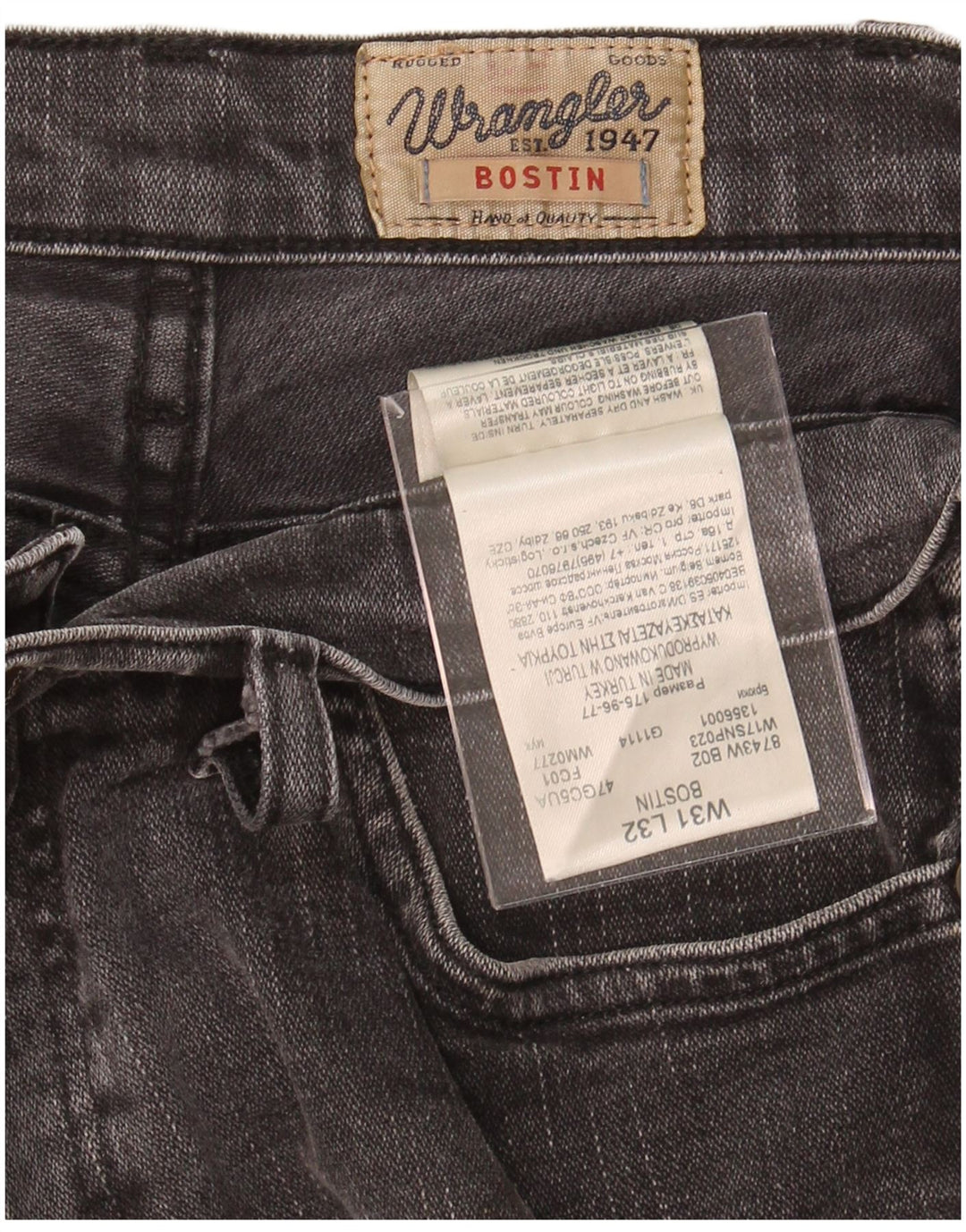 WRANGLER Masculino Bostin Slim Jeans W31 L30 Algodão Cinza