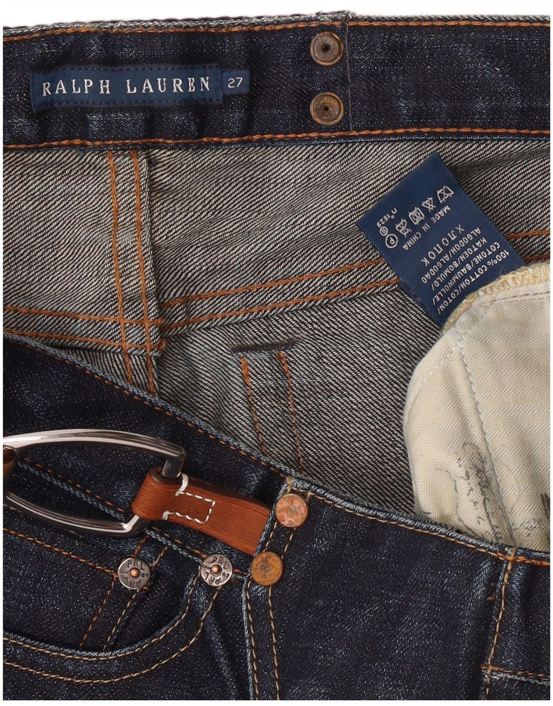 Jeans feminino Ralph Lauren Riding Straight W27 L28 algodão azul marinho