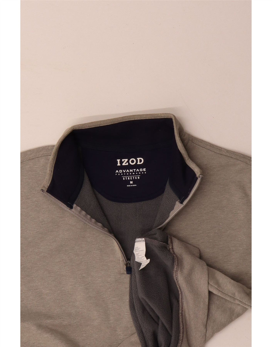 Suéter masculino IZOD com zíper e gola em algodão cinza médio