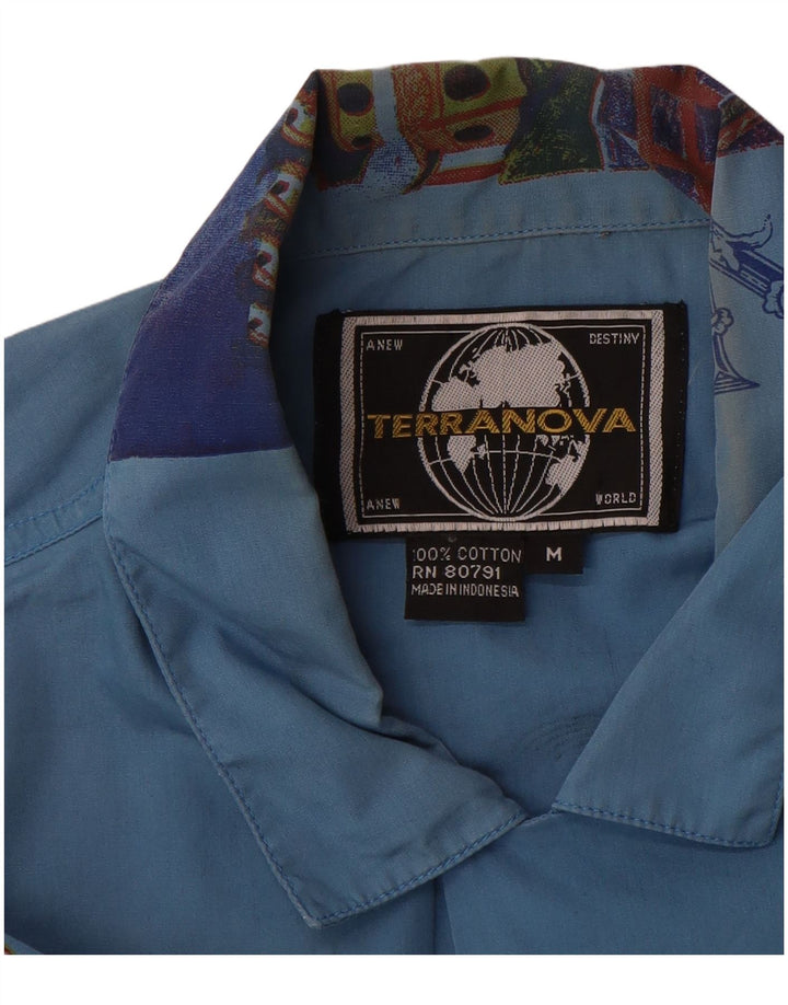 TERRANOVA Camisa masculina gráfica de manga curta azul médio patchwork algodão