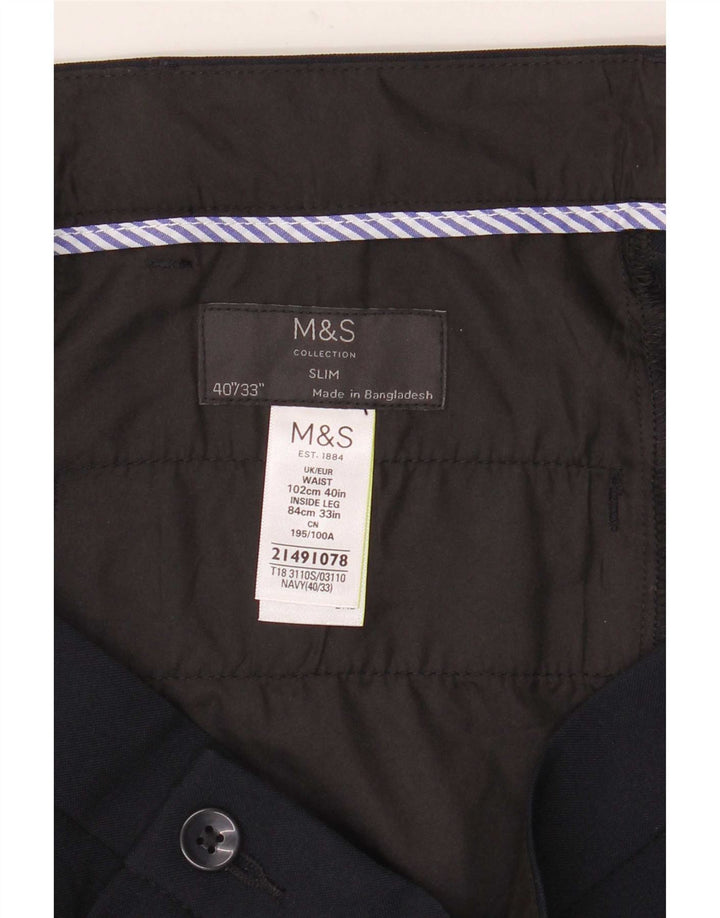 Calça Chino Slim Masculina Marks & Spencer W40 L33 Azul Marinho Poliéster