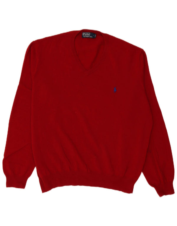 Suéter masculino Polo Ralph Lauren com decote em V XL lã Merino vermelha
