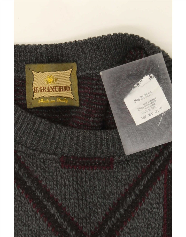 Suéter masculino Il Granchio com gola redonda, lã geométrica cinza grande