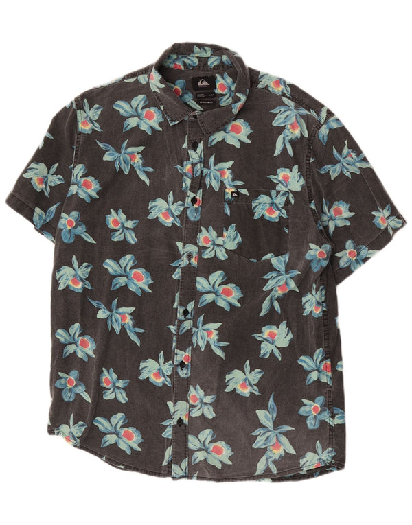 Camisa masculina Quiksilver manga curta regular fit grande algodão floral cinza