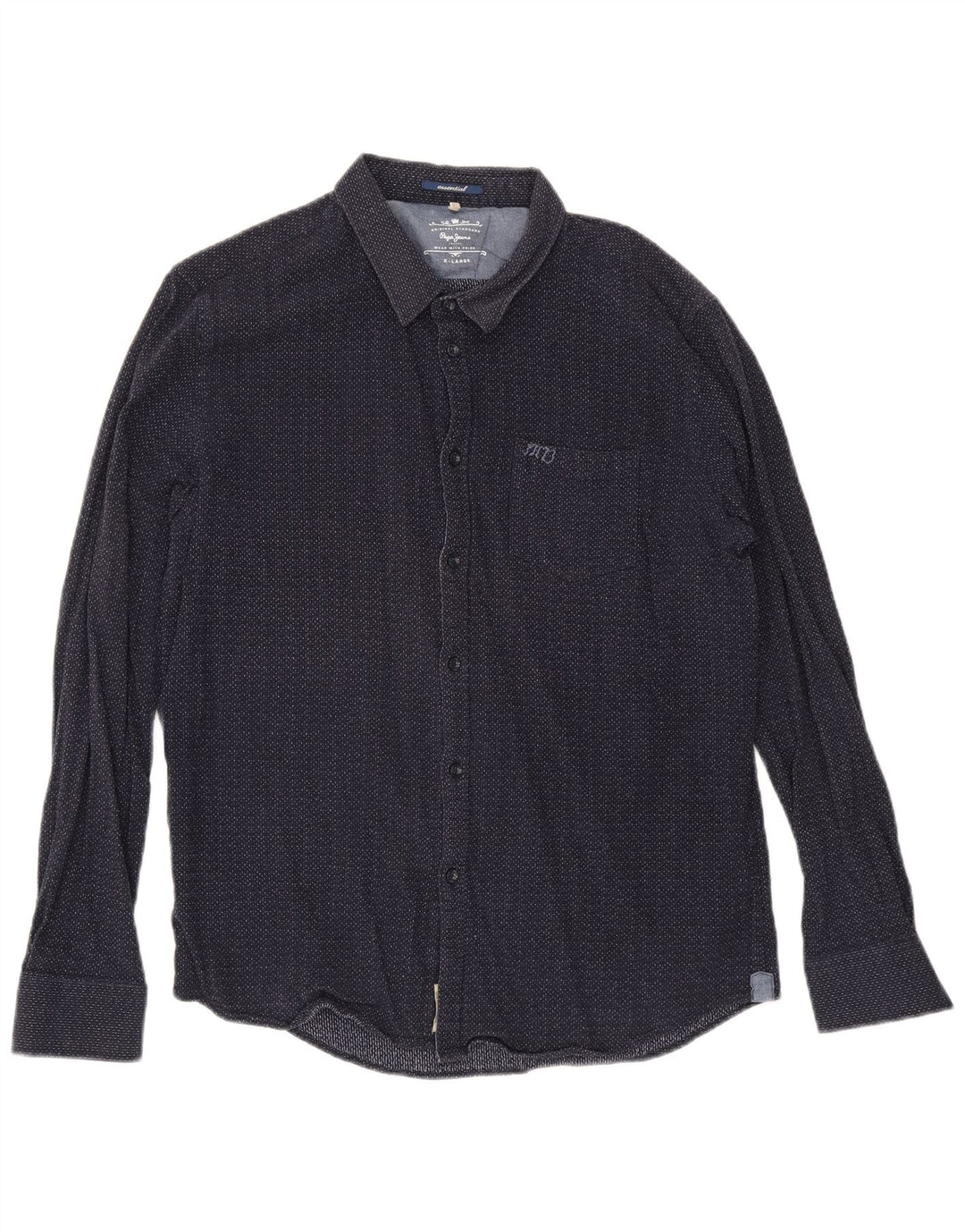 Camisa masculina PEPE Jeans XL azul marinho algodão manchado