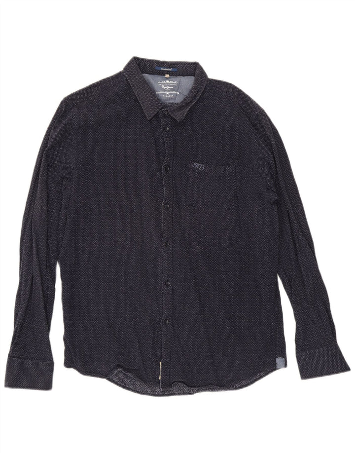 Camisa masculina PEPE Jeans XL azul marinho algodão manchado