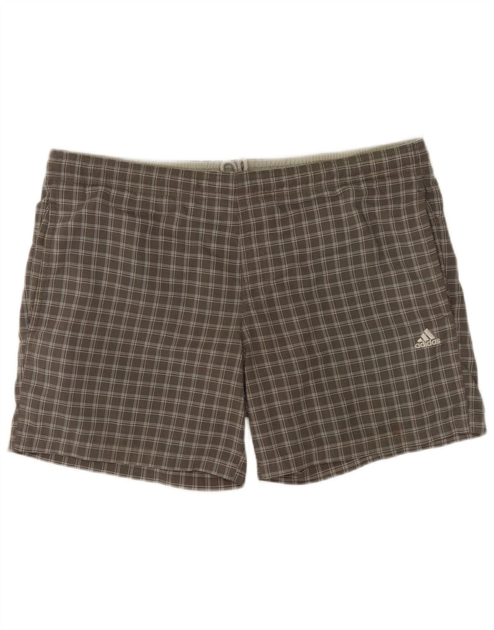 Shorts de natação masculino Adidas poliéster xadrez cinza médio