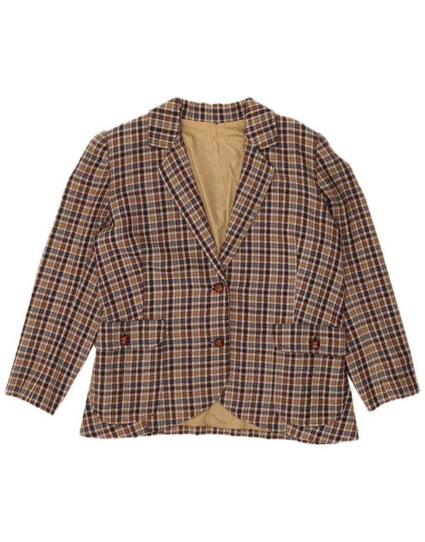 Jaqueta blazer vintage feminina com 2 botões Reino Unido 14 xadrez bege médio