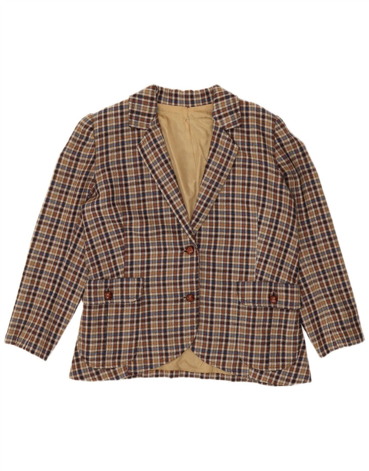 Jaqueta blazer vintage feminina com 2 botões Reino Unido 14 xadrez bege médio