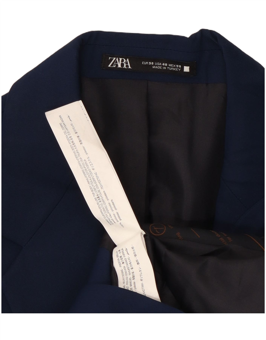 Jaqueta blazer masculina Zara com 2 botões EU 50 poliéster azul marinho médio