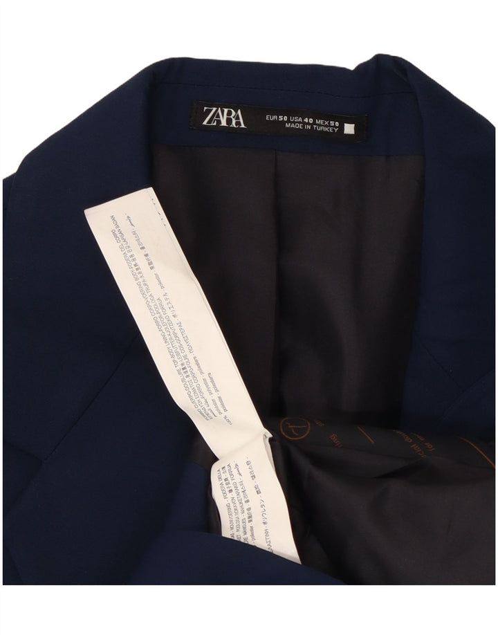 Jaqueta blazer masculina Zara com 2 botões EU 50 poliéster azul marinho médio