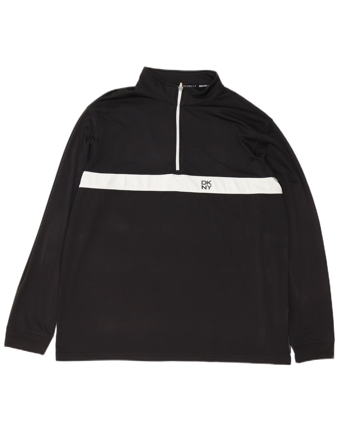 Dkny Mens Golf Zip Top Manga Longa Grande Preto Colourblock Poliéster